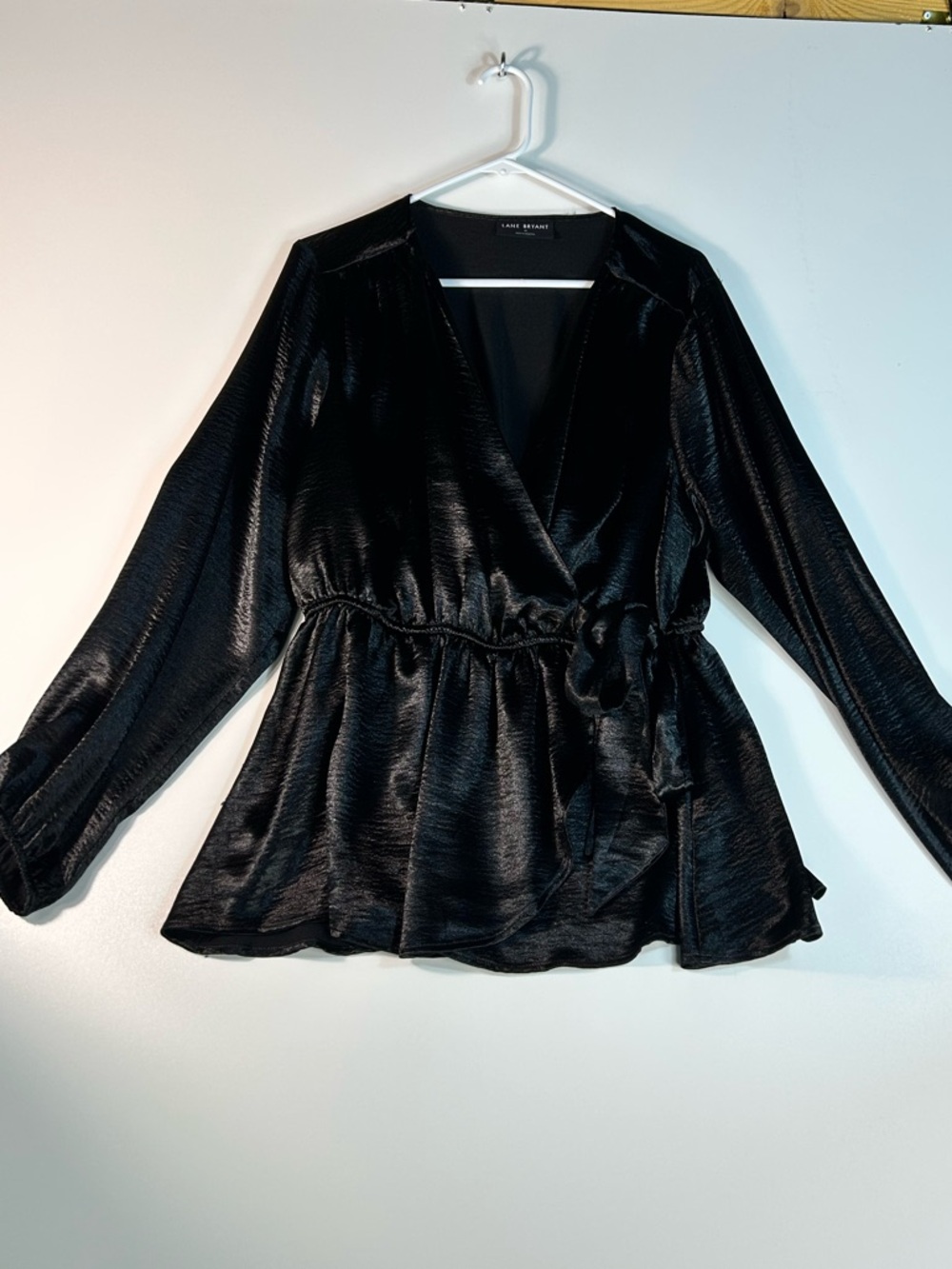 Lane Bryant Black Satin Wrap Top